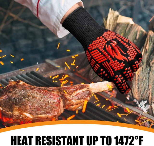 Alt view image 3 of 6 - BBQ Gloves, 1472°F Heat Resistant with Silicone Grip Oven Mitts | Non-Slip Grip, for BBQ, Grilling, Oven, Smoker, Cooking and Baking