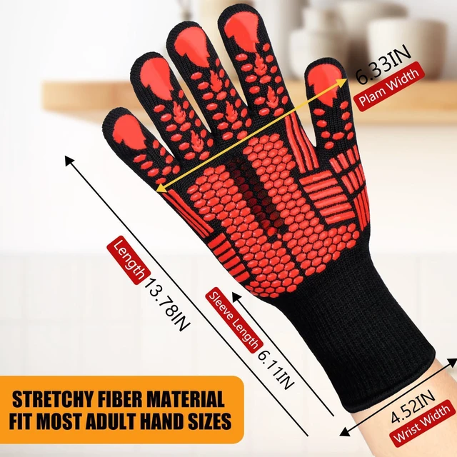 Alt view image 2 of 6 - BBQ Gloves, 1472°F Heat Resistant with Silicone Grip Oven Mitts | Non-Slip Grip, for BBQ, Grilling, Oven, Smoker, Cooking and Baking