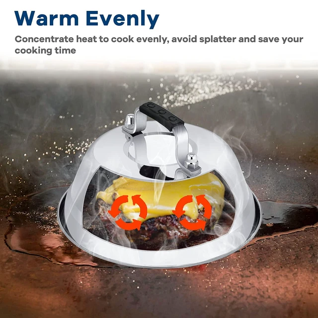 Alt view image 4 of 7 - 6.5IN Stainless Steel Griddle Basting Cover Dome, 3 Pack | Commercial Heavy Duty Metal Round Cheese Melting Dome For Griddle, BBQ Food Steamer Cover Lid For Flat Top Grill