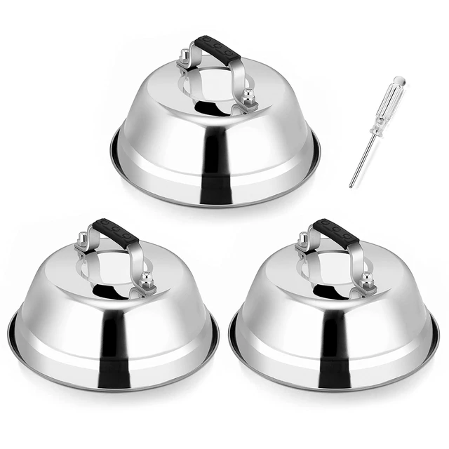 Main image of 6.5IN Stainless Steel Griddle Basting Cover Dome, 3 Pack | Commercial Heavy Duty Metal Round Cheese Melting Dome For Griddle, BBQ Food Steamer Cover Lid For Flat Top Grill