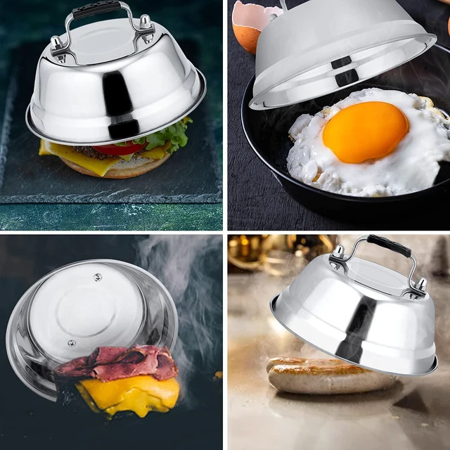 Alt view image 3 of 7 - 6.5IN Stainless Steel Griddle Basting Cover Dome, 3 Pack | Commercial Heavy Duty Metal Round Cheese Melting Dome For Griddle, BBQ Food Steamer Cover Lid For Flat Top Grill