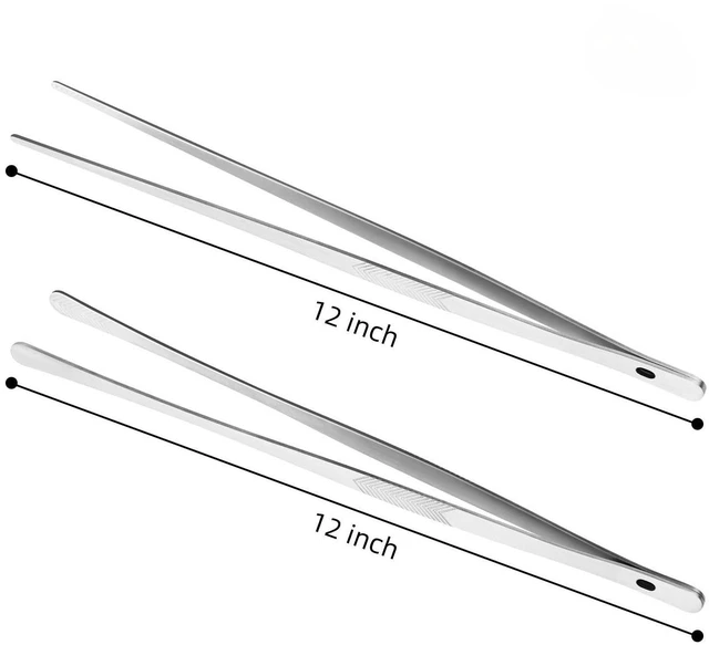 Alt view image 2 of 7 - 2PCS 12" Stainless Steel Kitchen Tongs Tweezers with Serrated Tips | Precision Grip, Chef Grade, Sturdy Kitchen Utensils, For Serving Food Pasta Salad, Suitable for Grill BBQ Culinary Use