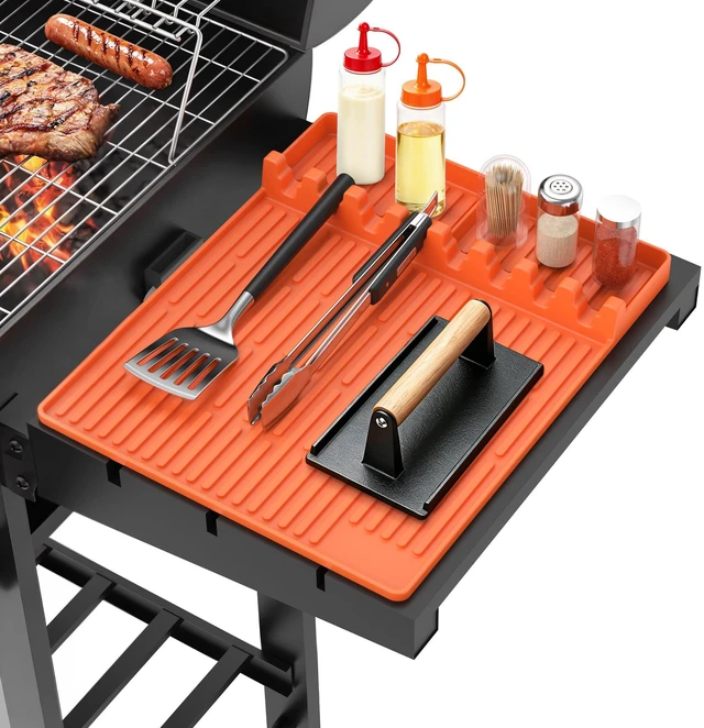 Main image of Silicone Grill Mat for Blackstone Griddle Accessories, 8-Slot Tool Mat | Heat Resistant Spatula Rest with Drip Pad, Protects Side Shelves for BBQ Griddles, Outdoor Kitchens, Gifts for Men