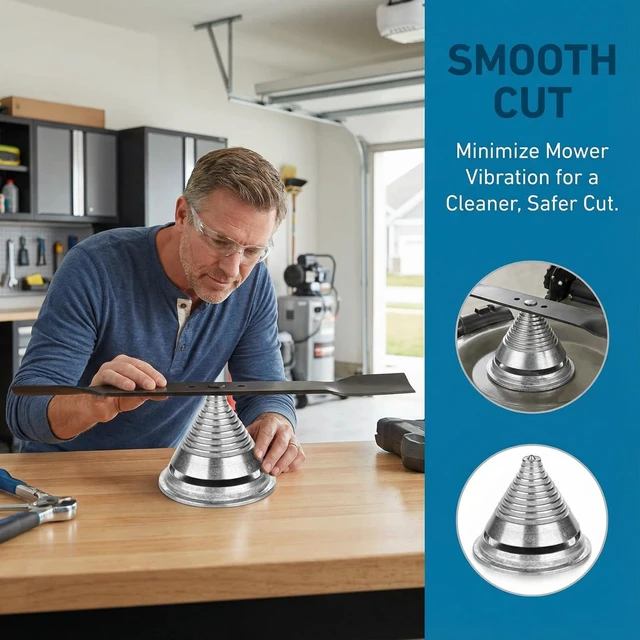 Alt view image 4 of 7 - Lawn Mower Blade Balancer, Metal Tool for Blades After Sharpening, 1 Pack | Zinc alloy, fits common round and square holes, static balance check on a flat level surface, helps reduce mower vibration
