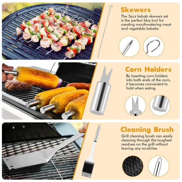 Alt view image 5 of 7 - Grill Utensils Set,15 Pcs Stainless Steel BBQ Accessories Set, Portable Professional Grill Tool, Perfect Grill Kit Gift for Outdoor with Bag