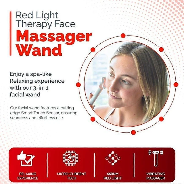 Alt view image 10 of 10 - Ecocleanpath CHRONUS Rose Red Light Therapy Facial Wand - 3-in-1 Vibration Massage & Warmth for Face & Neck