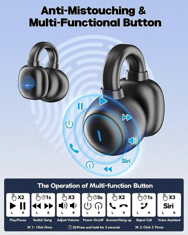 Alt view image 8 of 10 - Wireless Bone Conduction Headphones Bluetooth 5.3, 42H Playtime, Open-Ear Clip Design for Running & Exercise (Black)