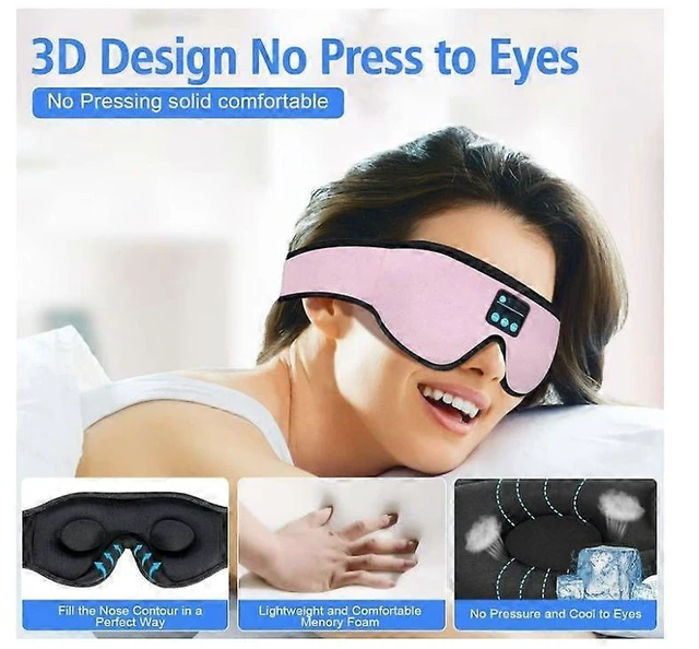 Alt view image 8 of 10 - Bluetooth Sleep Headband with Eye Mask, Wireless Music Earbuds for Side Sleepers, Yoga, Insomnia Relief (Pink)