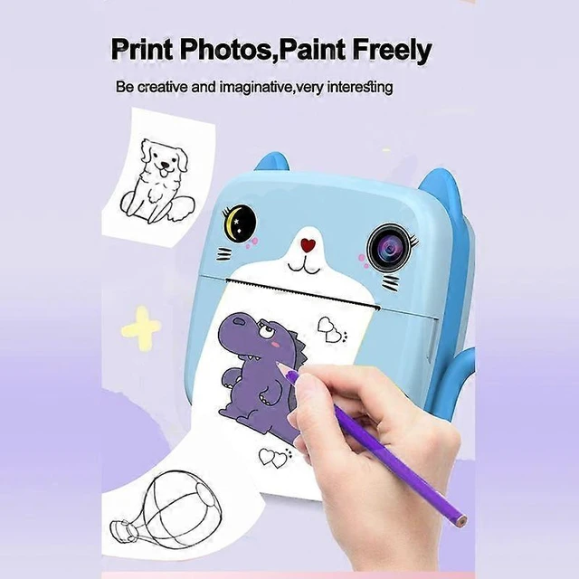 Alt view image 9 of 10 - Ecocleanpath A21 Kids Instant Print Camera with Dual Lens, 2400W Pixels, 1080P HD Video, 2.4" IPS Screen, Stickers & 32GB TF Card (Blue)