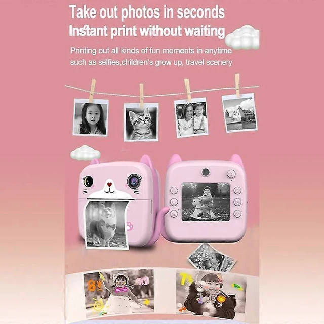 Alt view image 8 of 10 - Ecocleanpath A21 Kids Instant Print Camera with Dual Lens, 2400W Pixels, 1080P HD Video, 2.4" IPS Screen, Stickers & 32GB TF Card (Blue)