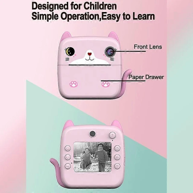 Alt view image 10 of 10 - Ecocleanpath A21 Kids Instant Print Camera with Dual Lens, 1080P HD Video & Free 32GB Card - Pink