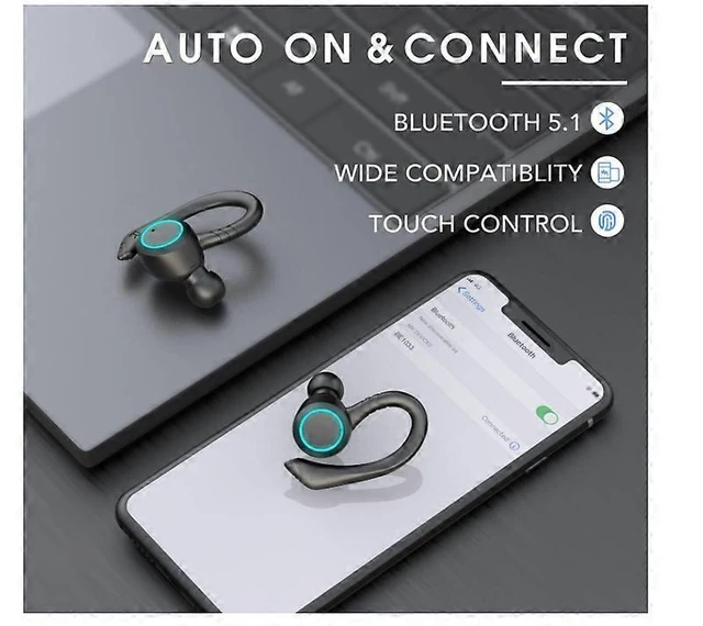 Alt view image 7 of 10 - Sport Wireless Earbuds Bluetooth 5.1, IPX7 Waterproof Over-Ear Running Headphones with 30H Playtime & Dual Mic (Black)
