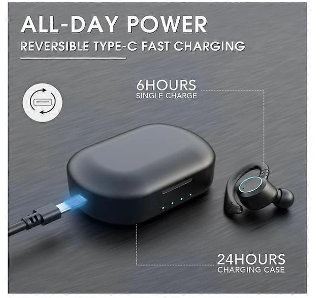 Alt view image 9 of 10 - Sport Wireless Earbuds Bluetooth 5.1, IPX7 Waterproof Over-Ear Running Headphones with 30H Playtime & Dual Mic (Black)