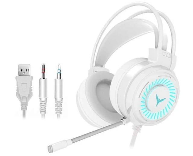 Alt view image 6 of 10 - G58 White Gaming Headset with LED Lights, Noise-Cancelling Mic, Wired Over-Ear Headphones for PC/Laptop