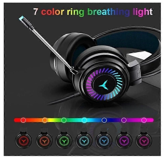 Alt view image 8 of 10 - G58 White Gaming Headset with LED Lights, Noise-Cancelling Mic, Wired Over-Ear Headphones for PC/Laptop
