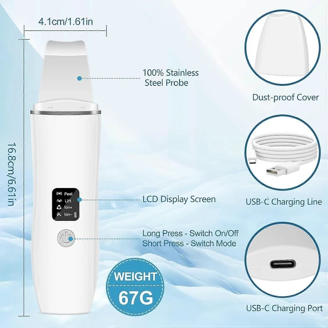 Alt view image 7 of 10 - Ecocleanpath Ultrasonic Skin Cleanser & Blackhead Remover - 4 Modes for Deep Pore Cleaning, Acne Treatment & Facial Lifting (White)