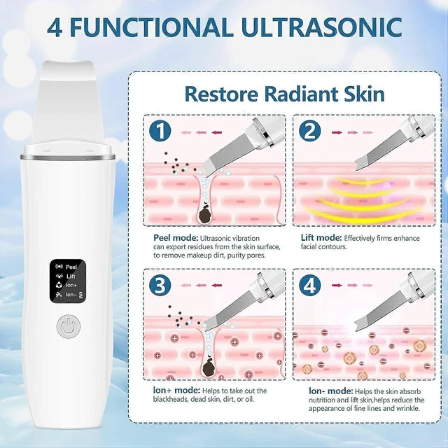 Alt view image 9 of 10 - Ecocleanpath Ultrasonic Skin Cleanser & Blackhead Remover - 4 Modes for Deep Pore Cleaning, Acne Treatment & Facial Lifting (White)