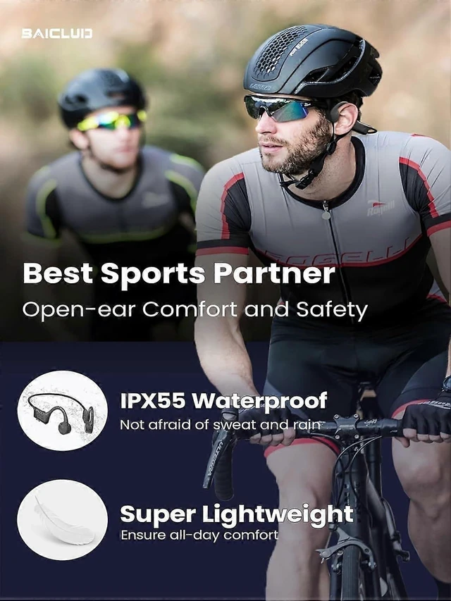 Alt view image 10 of 10 - BAICLUD HS1 Bone Conduction Headphones, Open-Ear Wireless Bluetooth 5.0, 8Hr Playtime, IP55 Waterproof for Running & Sports