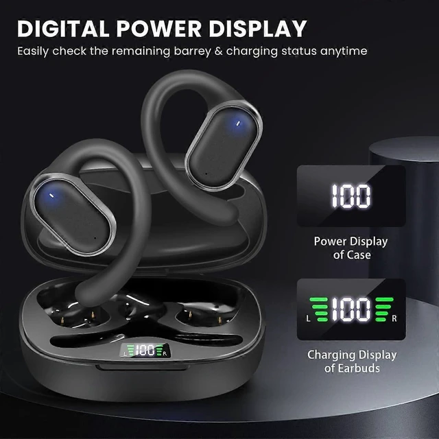 Alt view image 8 of 10 - Open Ear Headphones Bluetooth 5.3, 40H Playtime LED Display, IPX6 Waterproof Wireless Earbuds