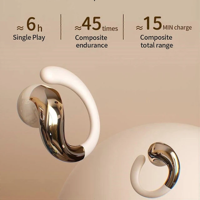 Alt view image 9 of 10 - Beige Bluetooth Ear Clip Earbuds with Ear Hook, 5H Playback & Sweatproof for iPhone/Android