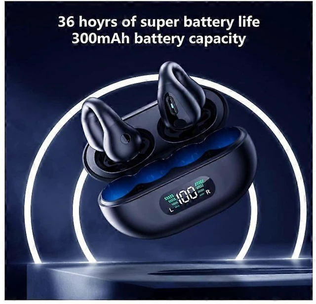 Alt view image 7 of 10 - 5.3 Wireless Open Ear Clip Headphones, Noise Canceling Sports Earbuds with Earhooks (Black)