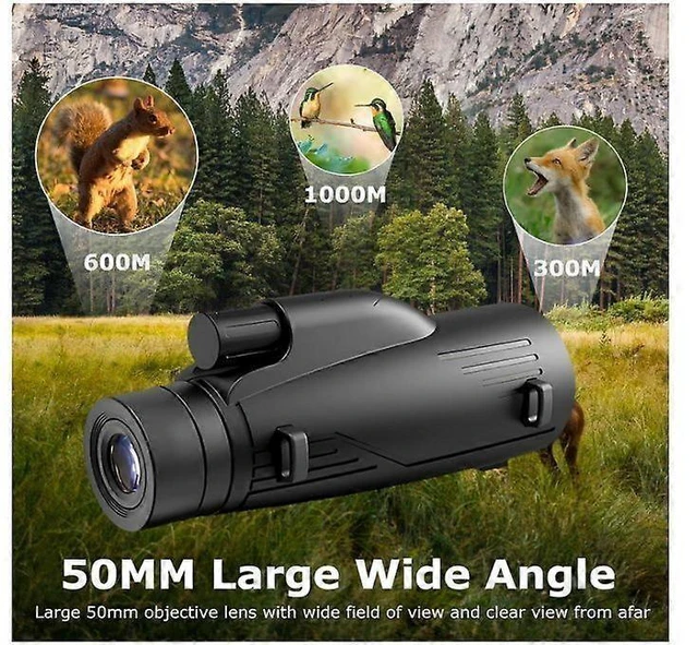 Alt view image 7 of 10 - Ecocleanpath 12x50 High Power Monocular Telescope for Adults, HD Zoom with Smartphone Adapter & Tripod (Black)