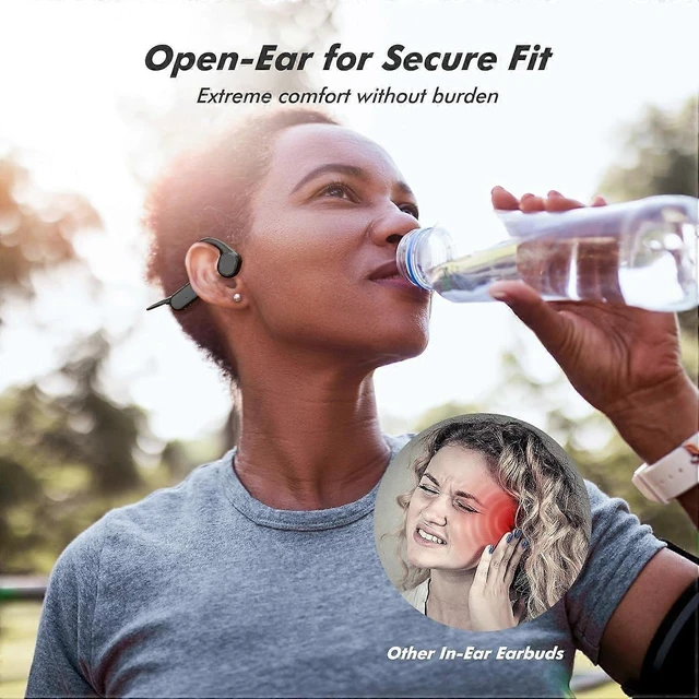 Alt view image 8 of 10 - Bluetooth 5.3 Bone Conduction Earphones, 8H Playtime IPX6 Waterproof, Open-Ear Sport Headphones (Black)