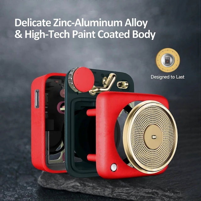 Alt view image 8 of 10 - Ecocleanpath Mini Retro Bluetooth Speaker - Portable Metal Wireless Speaker with HiFi Sound, Lanyard & 7H Playback