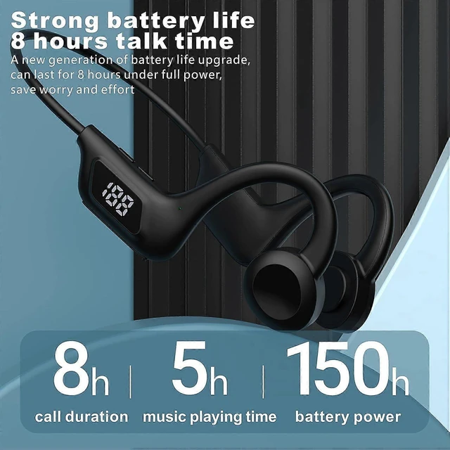 Alt view image 9 of 10 - Wireless Bone Conduction Headphones, Bluetooth 5.3 Open-Ear Sweatproof for Running, Cycling, Hiking - Black