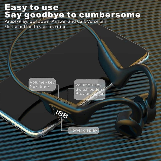 Alt view image 10 of 10 - Wireless Bone Conduction Headphones, Bluetooth 5.3 Open-Ear Sweatproof for Running, Cycling, Hiking - Black