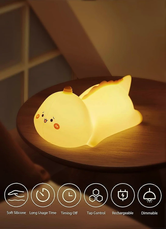 Alt view image 10 of 10 - Ecocleanpath Dinosaur Night Light for Kids - 7 Color Rechargeable LED Lamp, 2 Brightness Levels & Timer