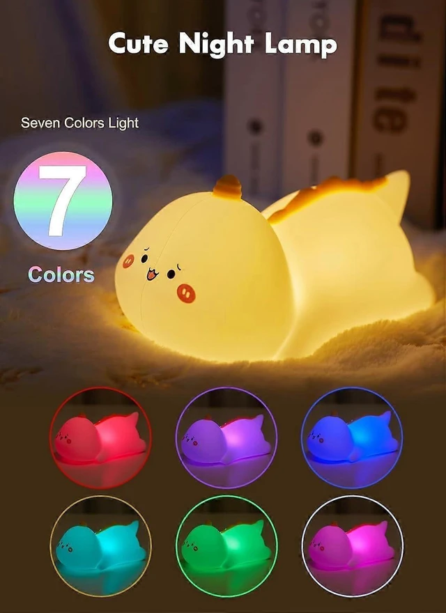 Alt view image 8 of 10 - Ecocleanpath Dinosaur Night Light for Kids - 7 Color Rechargeable LED Lamp, 2 Brightness Levels & Timer