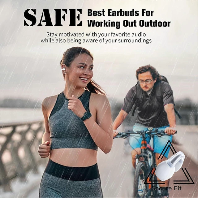 Alt view image 8 of 10 - Beige Bluetooth 5.3 Bone Conduction Ear Clip Headset - Open Ear Safe for Sports & Work