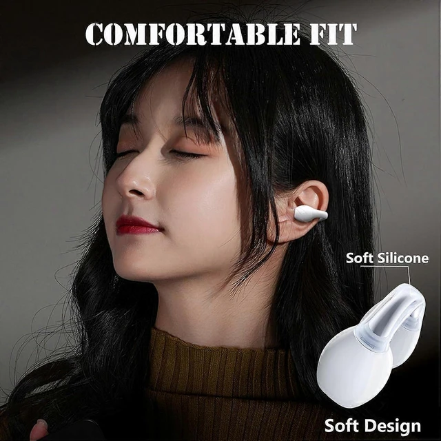 Alt view image 9 of 10 - Beige Bluetooth 5.3 Bone Conduction Ear Clip Headset - Open Ear Safe for Sports & Work