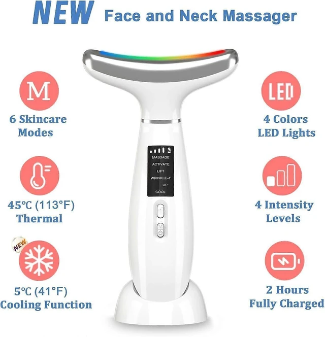 Alt view image 7 of 10 - Ecocleanpath White LED Facial Massager, 6-in-1 Portable Neck & Face Beauty Device with Constant Temperature