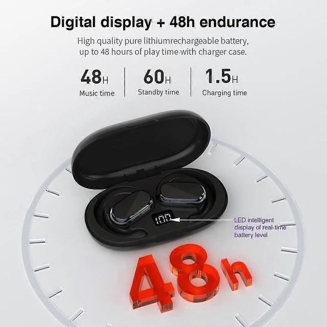 Alt view image 8 of 10 - DT4.0 Open Ear Headphones, Air Conduction Wireless Earbuds, 48H Play, IPX7 Waterproof, LED Display