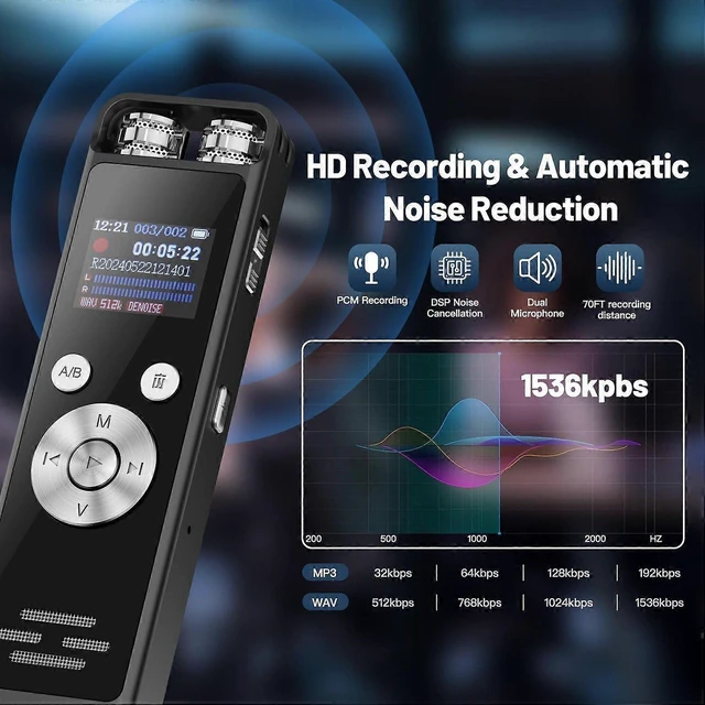 Alt view image 7 of 10 - Ecocleanpath 64GB Voice Activated Recorder with Noise Reduction, Playback & Password Protection - Black