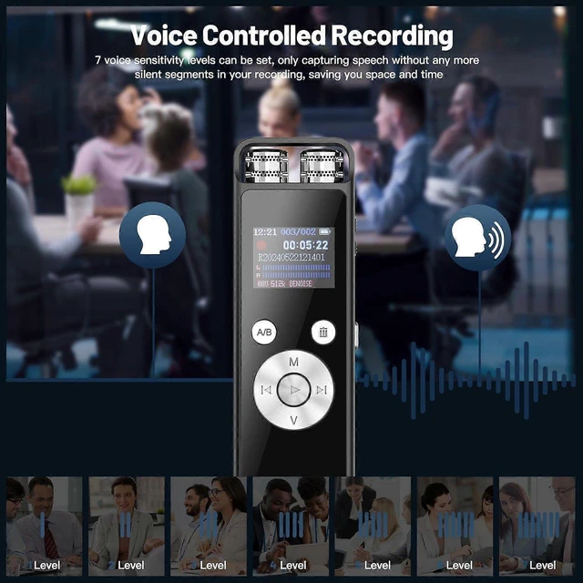 Alt view image 8 of 10 - Ecocleanpath 64GB Voice Activated Recorder with Noise Reduction, Playback & Password Protection - Black