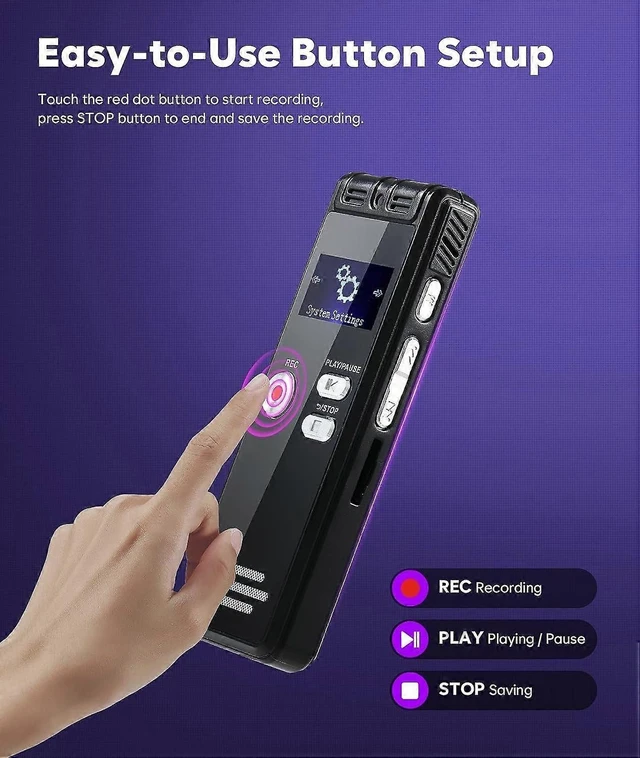Alt view image 7 of 10 - Ecocleanpath 64GB Voice Activated Recorder with Playback, Dual Mic & Noise Reduction - Black