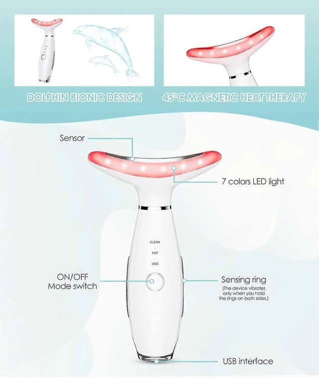Alt view image 9 of 10 - Ecocleanpath Portable LED Face & Neck Massager, 7-Color Light Therapy for Home Skincare, Easy Use (White)