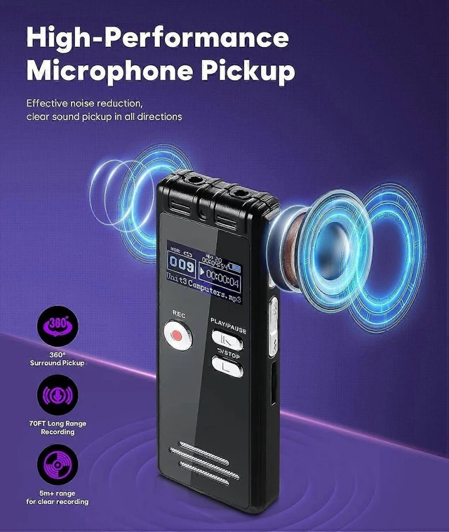 Alt view image 10 of 10 - Ecocleanpath 64GB Voice Activated Recorder with Playback, Dual Mic & Noise Reduction - Black