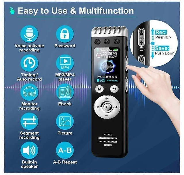 Alt view image 10 of 10 - Ecocleanpath 64GB Voice Activated Recorder, 3500H Record & 150H Battery, Noise Reduction for Lectures/Meetings (Black)