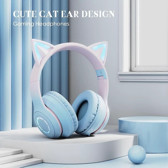Alt view image 7 of 10 - Cat Ear RGB Headphones: Bluetooth 5.3, 40mm Bass, Foldable, Mic & TF Playback, Gift for Girls/Kids