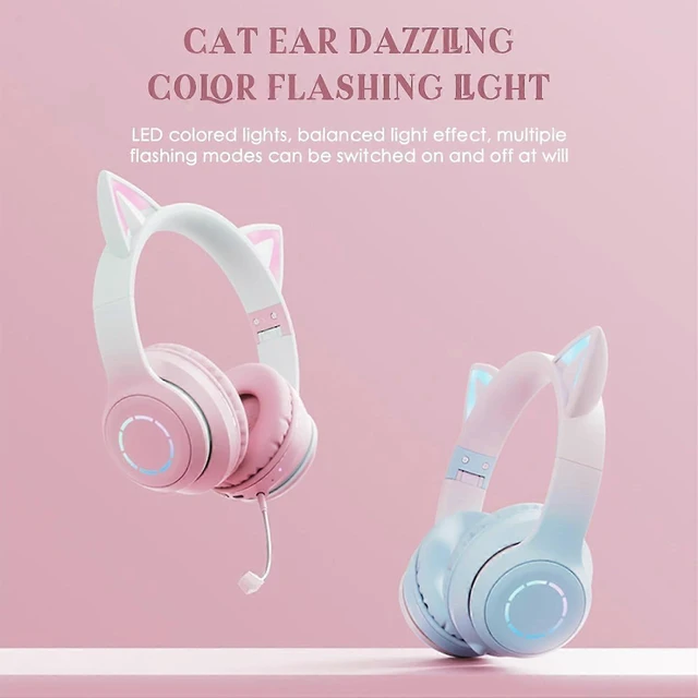 Alt view image 8 of 10 - Cat Ear RGB Headphones: Bluetooth 5.3, 40mm Bass, Foldable, Mic & TF Playback, Gift for Girls/Kids