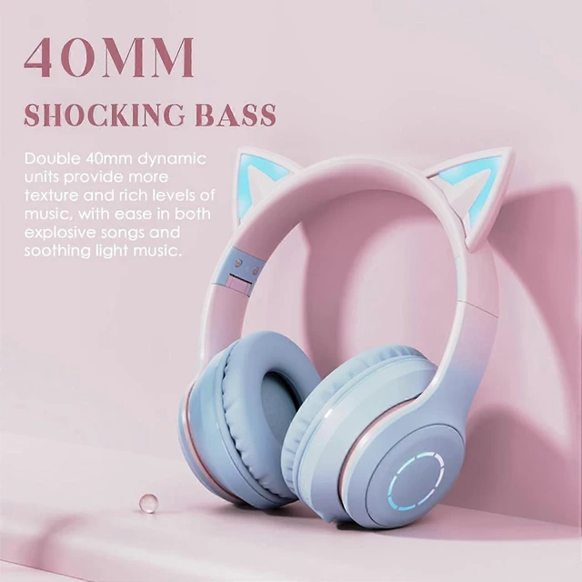 Alt view image 9 of 10 - Cat Ear RGB Headphones: Bluetooth 5.3, 40mm Bass, Foldable, Mic & TF Playback, Gift for Girls/Kids
