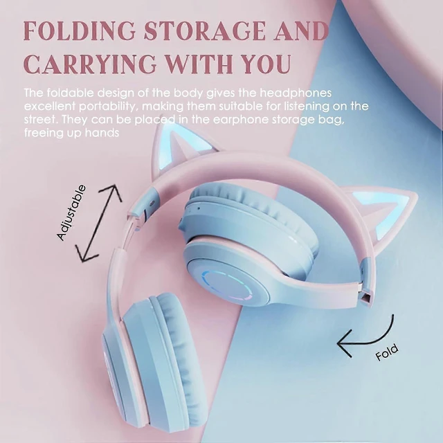 Alt view image 10 of 10 - Cat Ear RGB Headphones: Bluetooth 5.3, 40mm Bass, Foldable, Mic & TF Playback, Gift for Girls/Kids