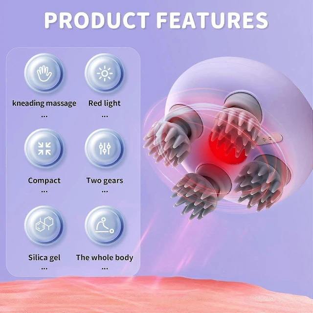 Alt view image 7 of 10 - Ecocleanpath Electric Scalp Massager with 8 Claws, Rechargeable & Waterproof for Relaxation, Red Light Therapy - Yellow