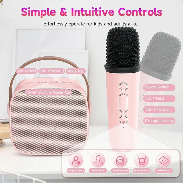 Alt view image 7 of 10 - Ecocleanpath Portable Karaoke Machine with 2 Wireless Mics, Bluetooth Speaker, LED Lights, TF Card Support for Kids & Adults