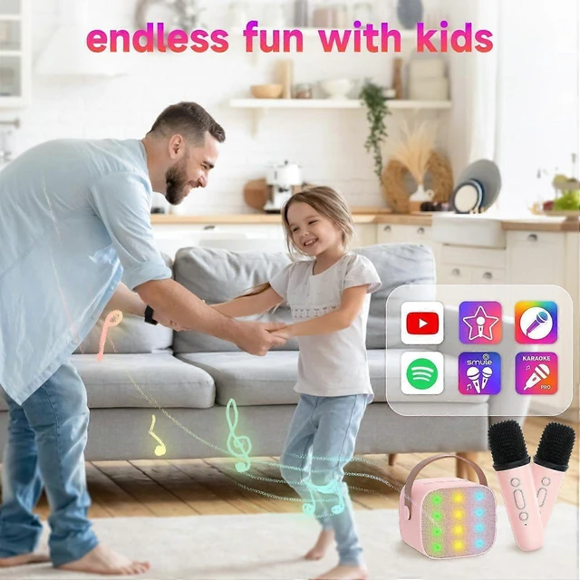 Alt view image 8 of 10 - Ecocleanpath Portable Karaoke Machine with 2 Wireless Mics, Bluetooth Speaker, LED Lights, TF Card Support for Kids & Adults