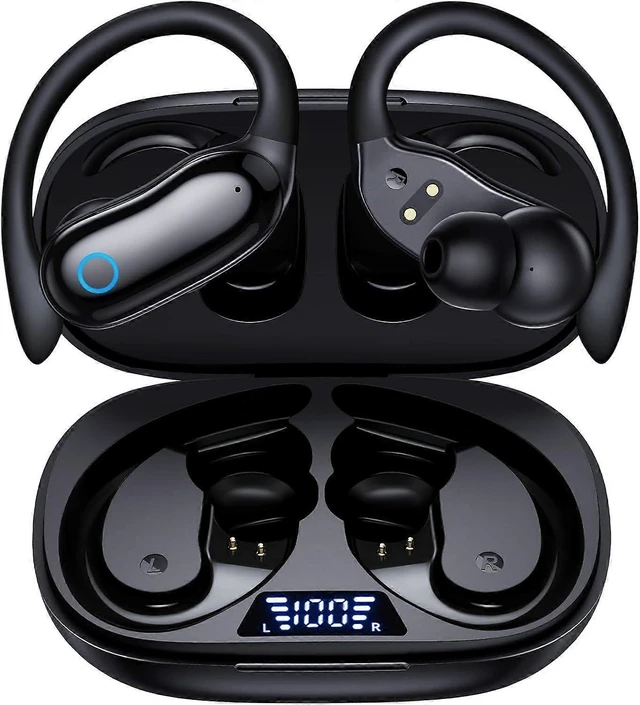Alt view image 6 of 10 - Wireless Bluetooth Earphones 96H Playback IPX7 Waterproof Over-Ear Bass Headphones w/Mic LED Display-Black